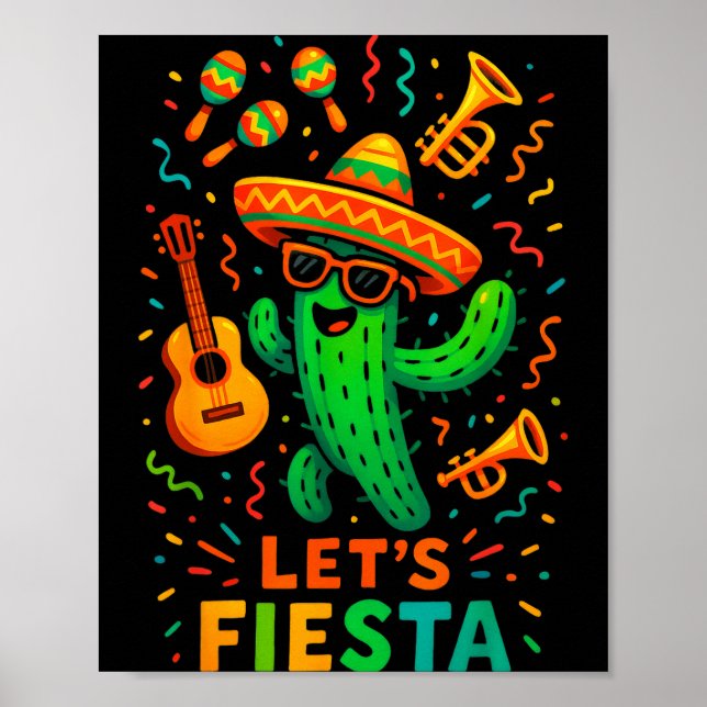 Póster Cinco de mayo fiesta divertida de cactus mexicano  (Frente)