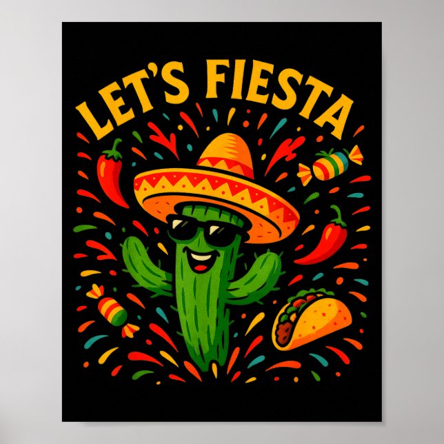 Póster Cinco de mayo fiesta mexicana de cactus divertida  (Frente)