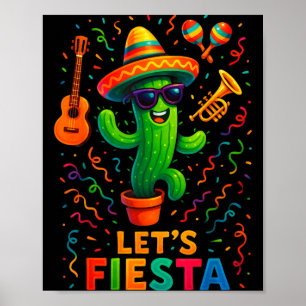 Póster Cinco de mayo fiesta mexicana de cactus divertida 