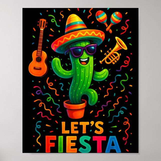 Póster Cinco de mayo fiesta mexicana de cactus divertida  (Frente)