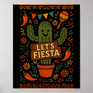 Póster Cinco de mayo fiesta mexicana de cactus divertida 
