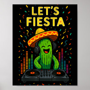 Póster Cinco de mayo fiesta mexicana de cactus divertida