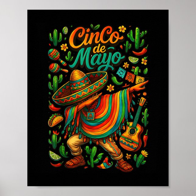 Póster Cinco De Mayo Fiesta Niño Mexicano Poncho Fiesta (Frente)