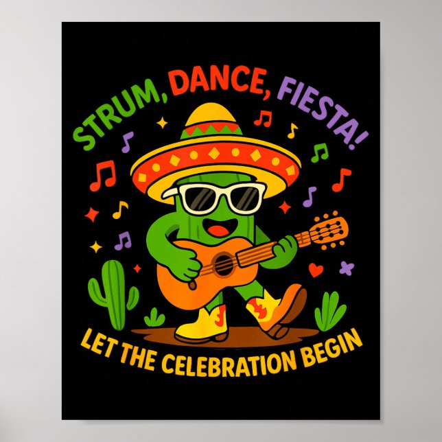 Póster Cinco de mayo funny cactus sombrero strum danceCin (Frente)