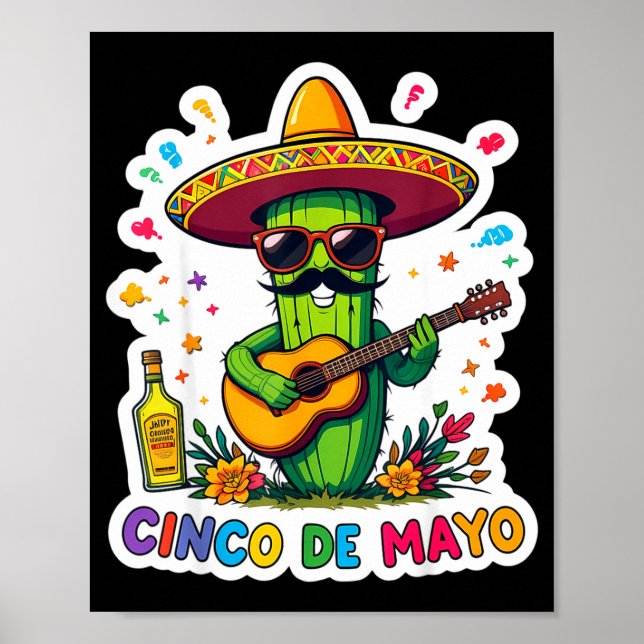 Póster Cinco de mayo funny mexican cactus sunglassesCinco (Frente)