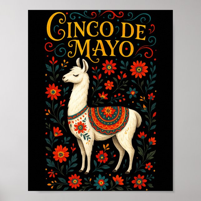 Póster Cinco de mayo - llama party celebration art  (Frente)