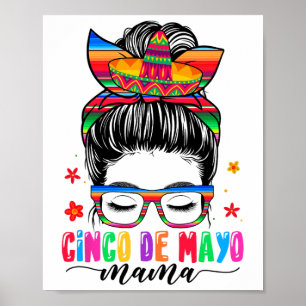 Póster Cinco De Mayo Mama Messy Bun Hair Mamá Mexicana