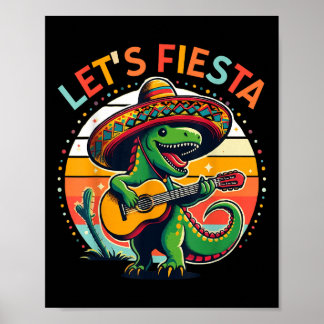 Póster Cinco De Mayo Niños Dejan Fiesta Dinosauria Mexica