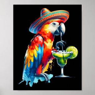 Póster Cinco De Mayo Sombrero Mexicano Loro Bebiendo Un M