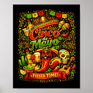 Póster Cinco de mayo, vamos a festejar, fiesta mexicana d