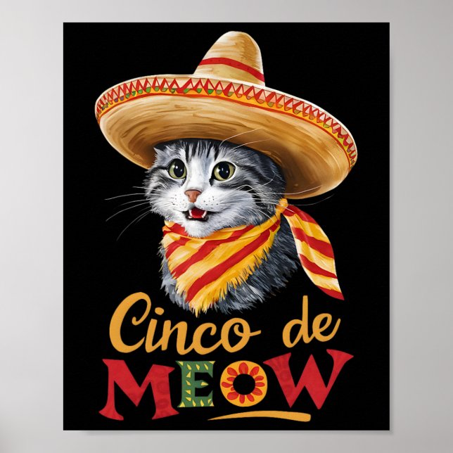 Póster Cinco De Meow Cinco De Mayo Funny Sepultura De Gat (Frente)