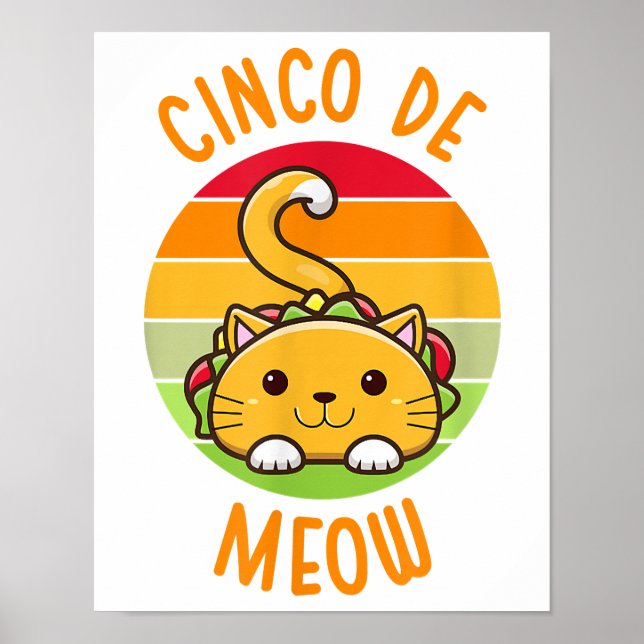 Póster Cinco De Meow Cinco De Mayo Gracioso Gato Tacos (Frente)