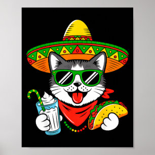 Póster Cinco De Meow Divertido Gato Taco Fiesta Mexicana