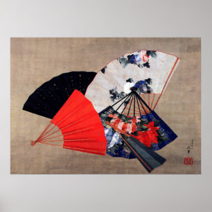 Póster Cinco fans, Hokusai