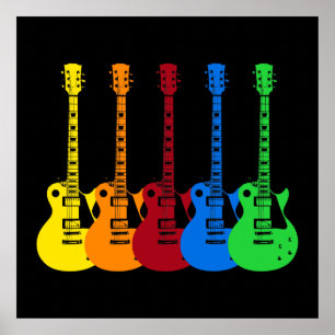 Póster Cinco guitarras eléctricas coloridas