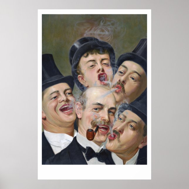 Póster Cinco hombres fumadores jugando cartas (Frente)