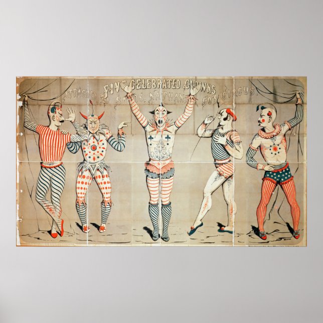 Póster Cinco payasos famosos en la arena (Frente)