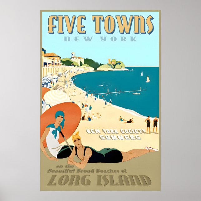 Póster Cinco Pueblos Long Island Nueva York Costa Sur Pla (Frente)