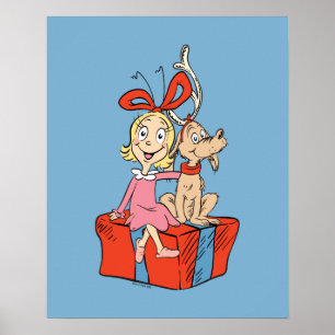 Póster Cindy Lou Who y Max en un regalo