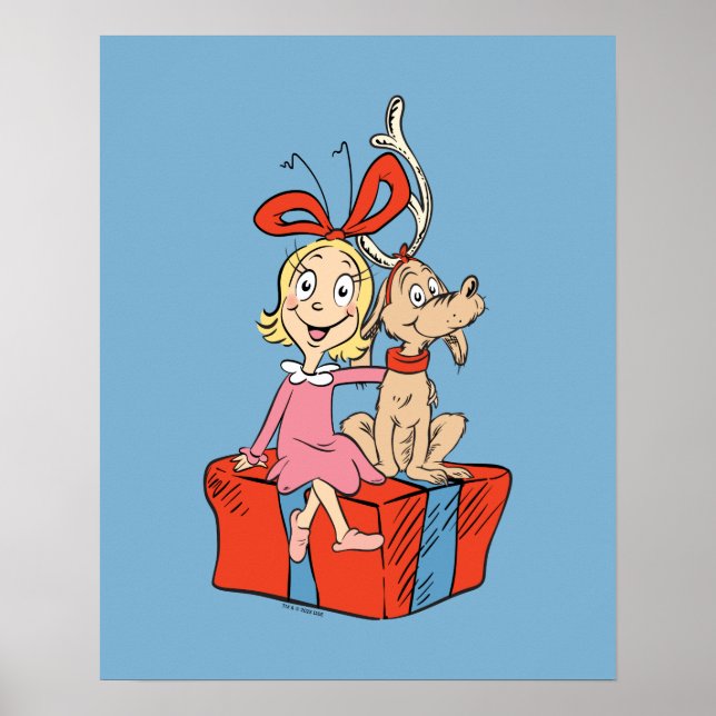Póster Cindy Lou Who y Max en un regalo (Frente)