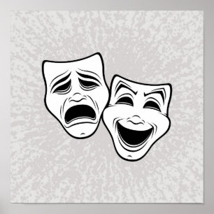 Póster Cine De Comedia Y Tragedia Enmascara La Línea Negr