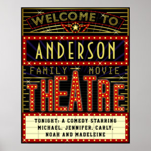 Póster Cine residencial Marquee de Movie Theater   Nombre