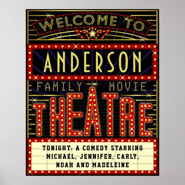 Póster Cine residencial Marquee de Movie Theater | Nombre (Frente)