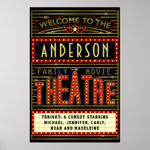 Póster Cine residencial Marquee de Movie Theater   Nombre
