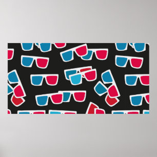 Póster Cinema, 3d glasses pattern, seamless. 