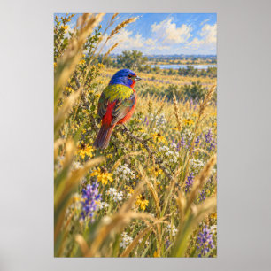 Póster Cinerín Pintado Entre Flores Silvestres de Texas d