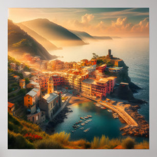 Póster Cinque Terre Beach Italia Viaje a Europa Vieja