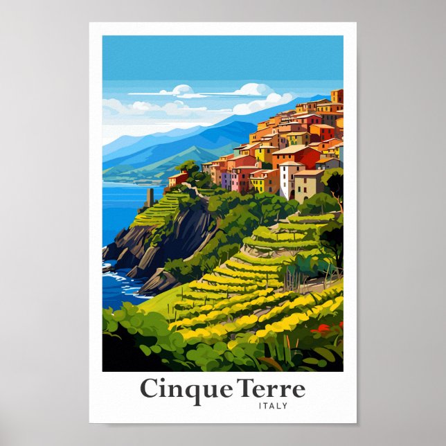 Póster Cinque Terre Italia Art Vintage Travel Ilustracion (Frente)