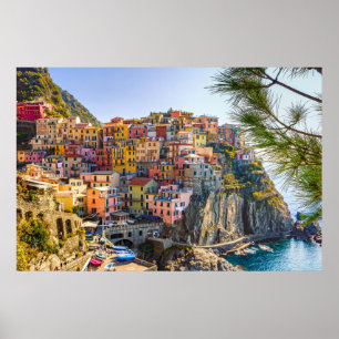 Póster Cinque Terre, Italia Castillos de Aldea Antigua Ma