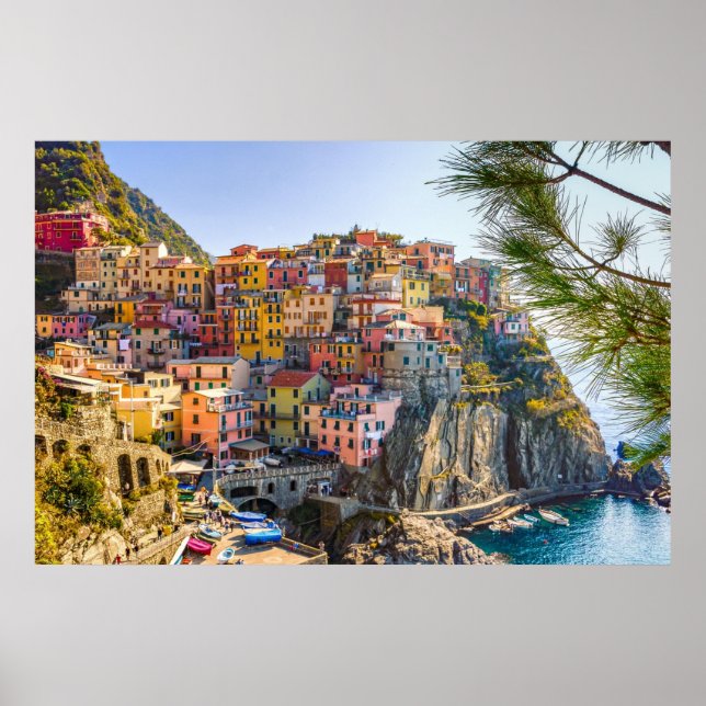 Póster Cinque Terre, Italia Castillos de Aldea Antigua Ma (Frente)