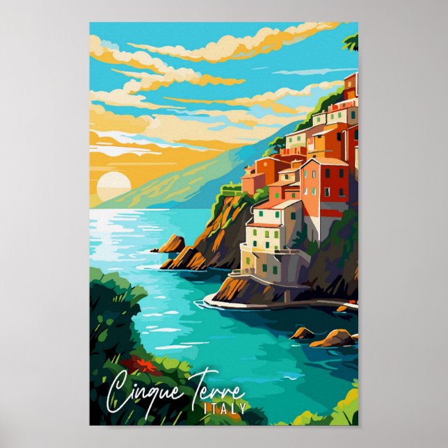 Póster Cinque Terre Italia ilustracion de viajes vintage (Frente)