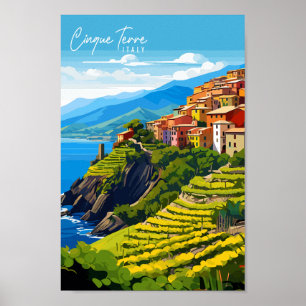 Póster Cinque Terre Italia ilustracion de viajes vintage