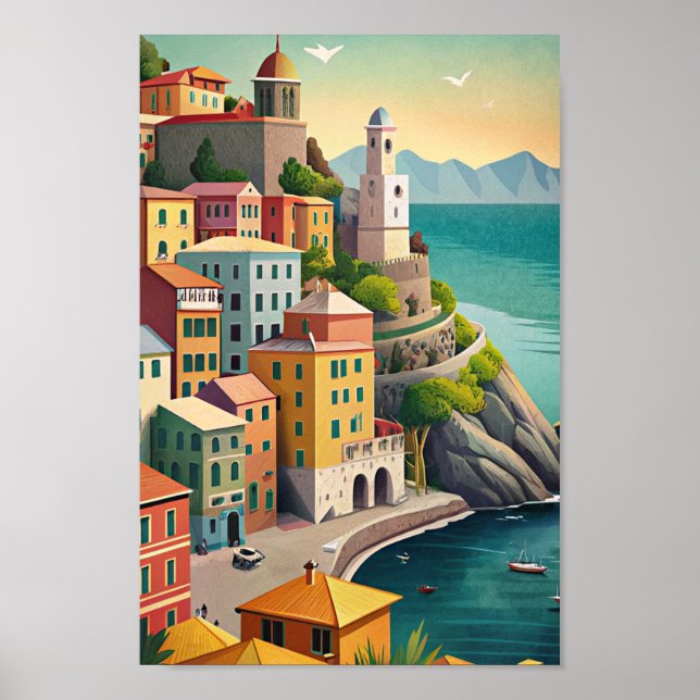 Póster Cinque Terre Italia Viajes de época (Frente)