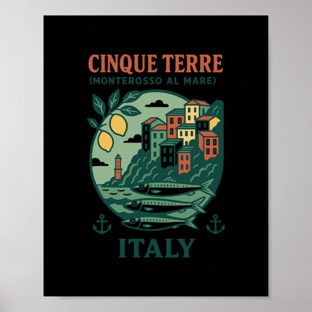 Póster Cinque Terre Italy Souvenir Monterosso Al Mare Tra (Frente)