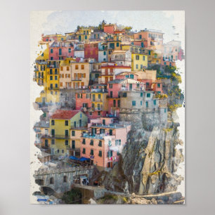 Póster Cinque Terre Watercolor Art