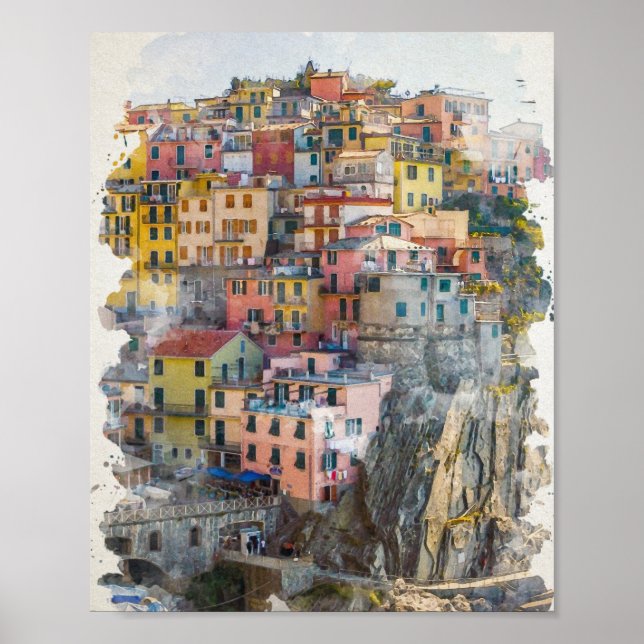 Póster Cinque Terre Watercolor Art (Frente)