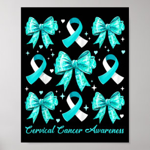 Póster Cinta Azul Turquesa Y Blanca Coquette Bow Cáncer C
