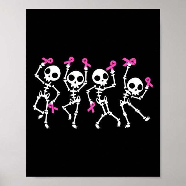 Póster Cinta Cáncer de Mama Sensibilización Skeleton Muje (Frente)