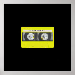 Póster Cinta cassette de Personalizable de neón amarillo