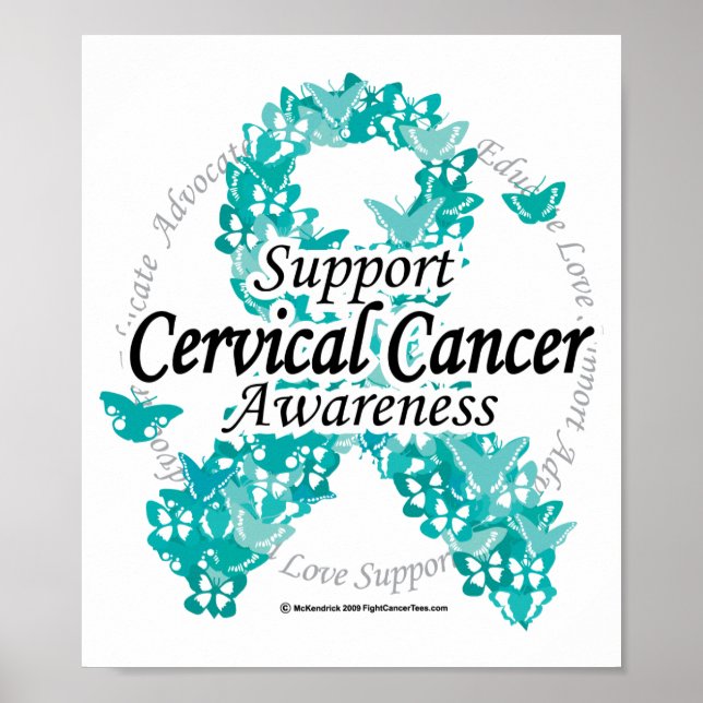 Póster Cinta cervical de cáncer de mariposas (Frente)