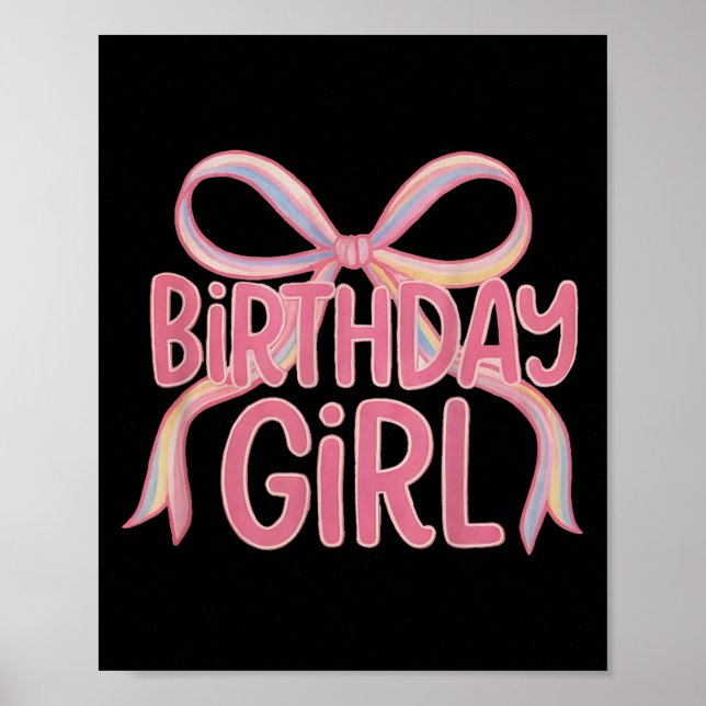 Póster Cinta Chica De Cumpleaños Con Fiesta De Bow Cute (Frente)