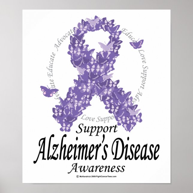 Póster Cinta de Alzheimers de mariposas (Frente)