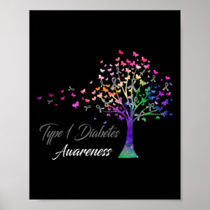 Póster Cinta de árbol Tipo 1 Conciencia de la Diabetes