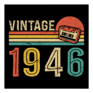 Póster Cinta de Casete de Música de Cumpleaños Retro 1946