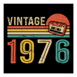 Póster Cinta de Casete de Música de Cumpleaños Retro 1976