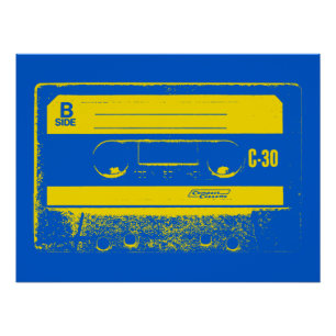 Póster Cinta de casete retro azul y amarillo